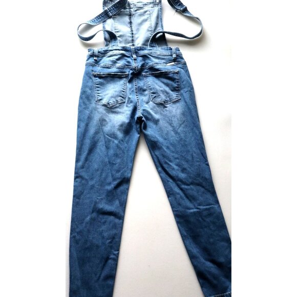KanCan Blue Denim Overalls Size L Ripped Side Zipper Distressed Jeans Y2K - Picture 2 of 12